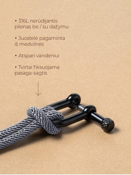 LYKKE pilka pintos medvilnės apyrankė su sagtimi-pasaga 5 LYKKE pilka pintos medvilnės apyrankė su sagtimi-pasaga 5