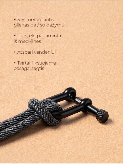LYKKE tamsiai pilka pintos medvilnės apyrankė su sagtimi-pasaga 5 LYKKE tamsiai pilka pintos medvilnės apyrankė su sagtimi-pasaga 5