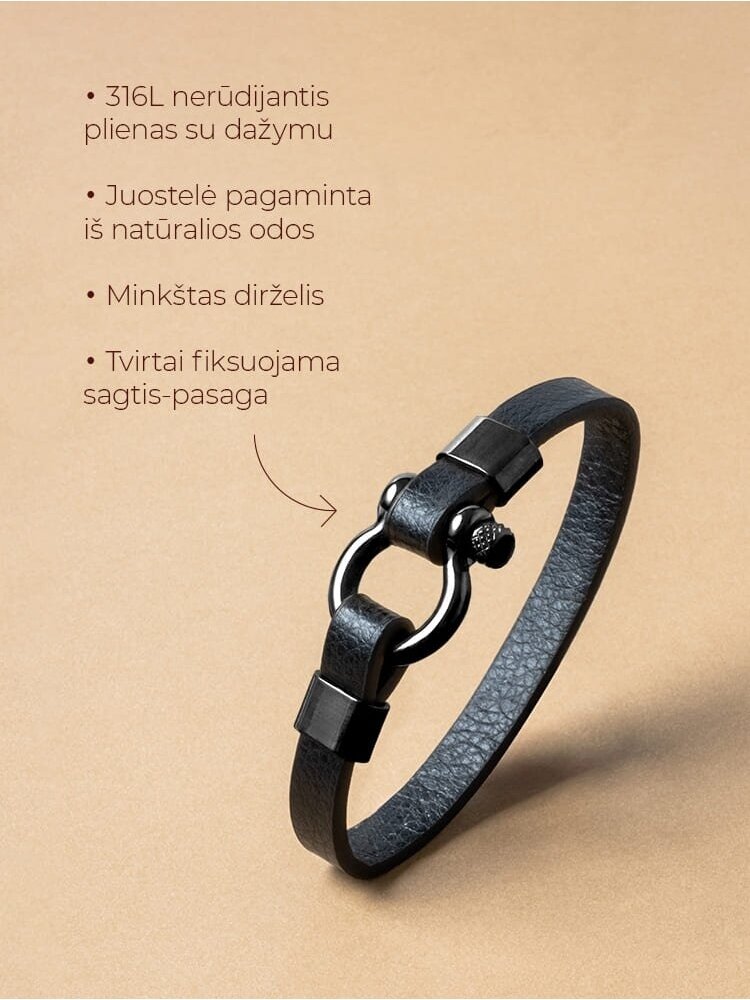LYKKE CLASSIC odinė apyrankė su juoda sagtimi-pasaga 4