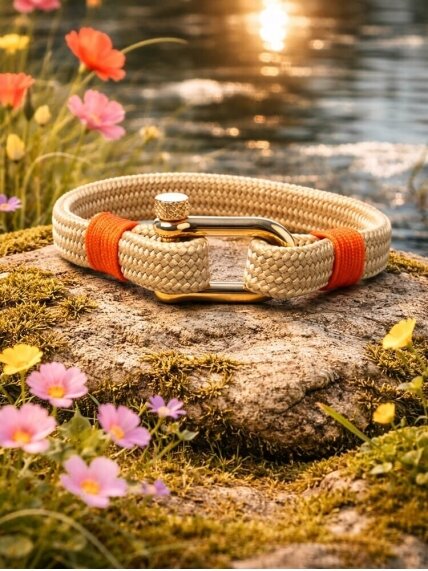 SOMMAR oranžinė medvilnės juostos apyrankė su sagtimi-pasaga